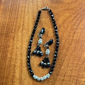 Vintage crystal necklace and clip earrings